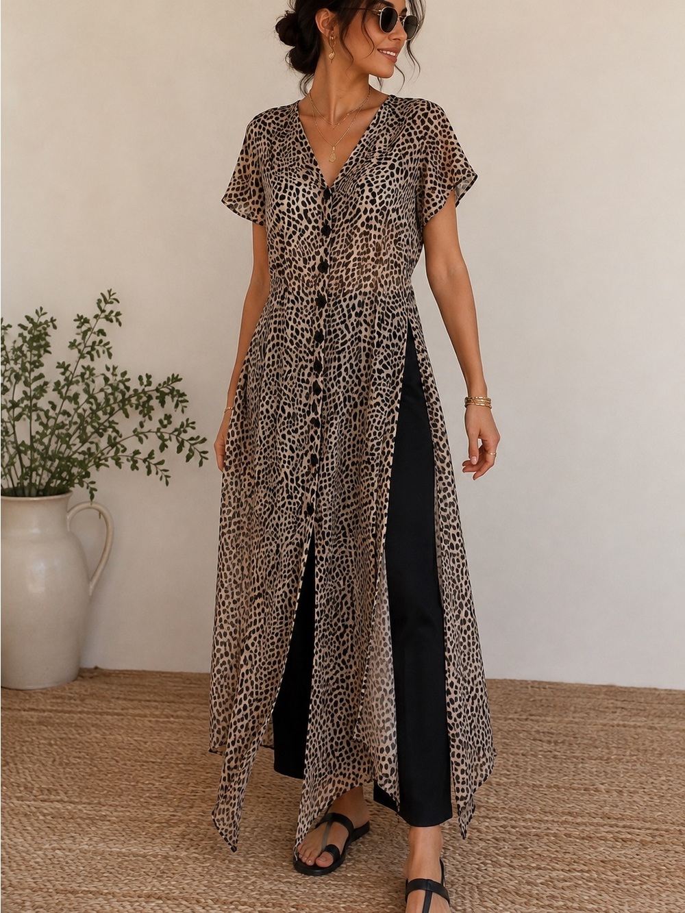 Vintage Dana Buchman 100% Silk Animal Print Maxi Dress • S